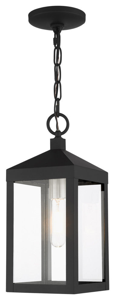 Livex Nyack 1 Light Black/Brushed Nickel Cluster Small Outdoor Pendant Lantern