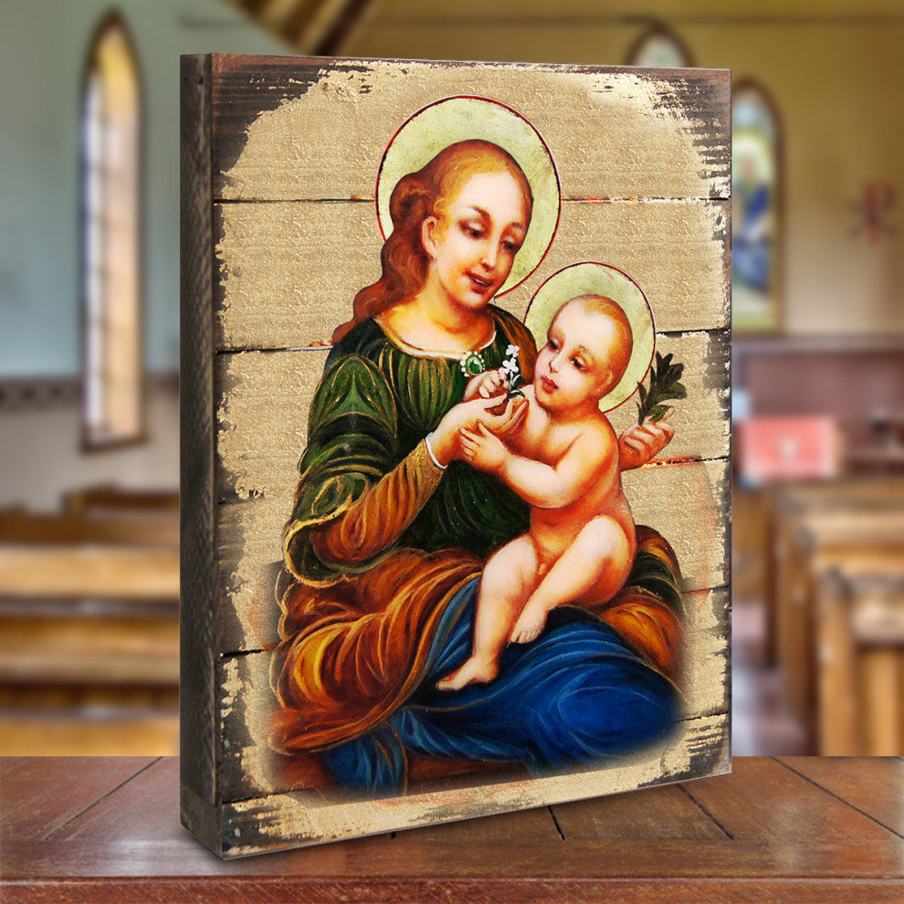 Icon Virgin Mary Directress Wall Art On Wood, 16 Inch