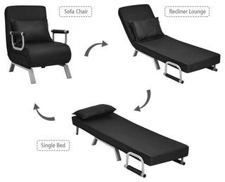 Folding 5 Position Convertible Sleeper Bed Armchair Lounge Couch with Pillow