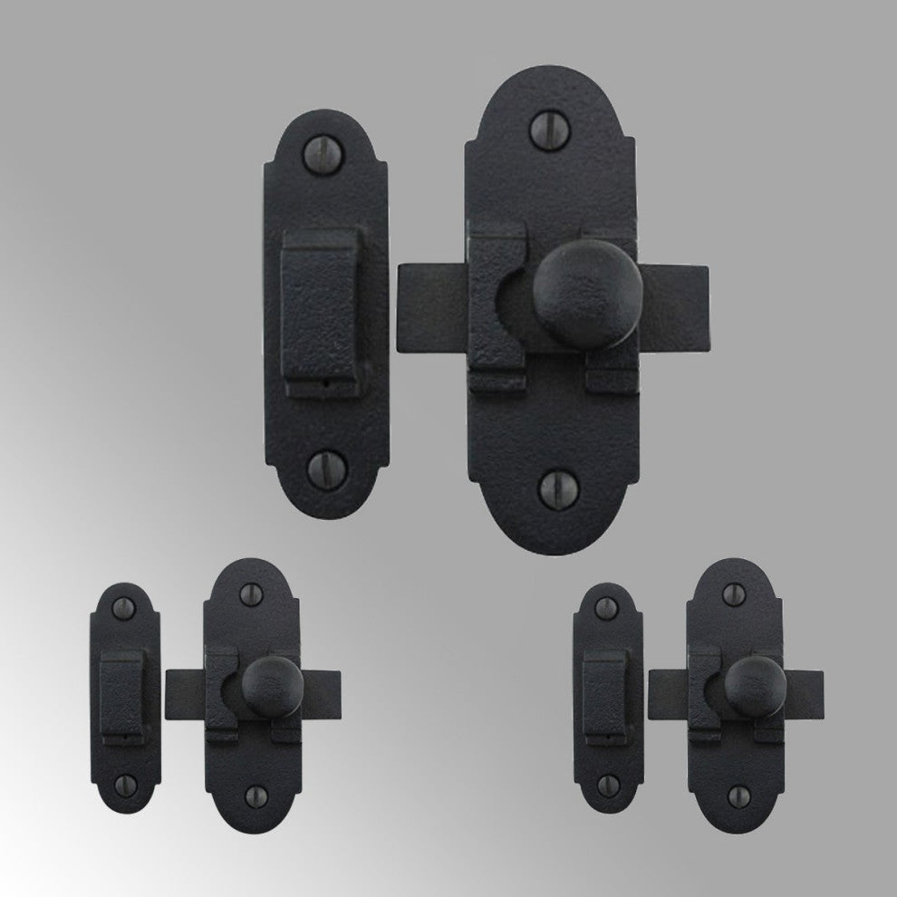 Slide Style Cabinet Latch Black Iron 3 1/4 Inch x 1 1/4 Inch Pack of 3