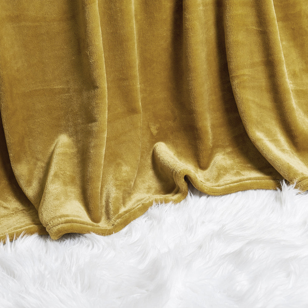 Christmas Solid Flannel Fleece Blanket, Golden Spice, Twin