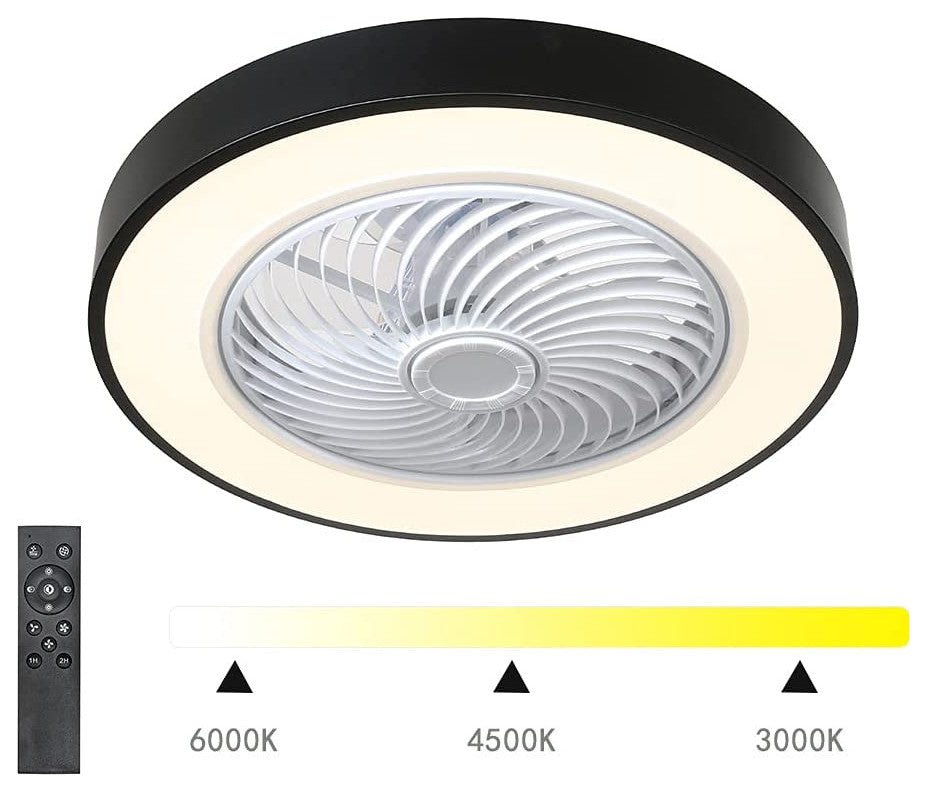 20" Mod Black and White Invisible Blade Ceiling Fan and Light