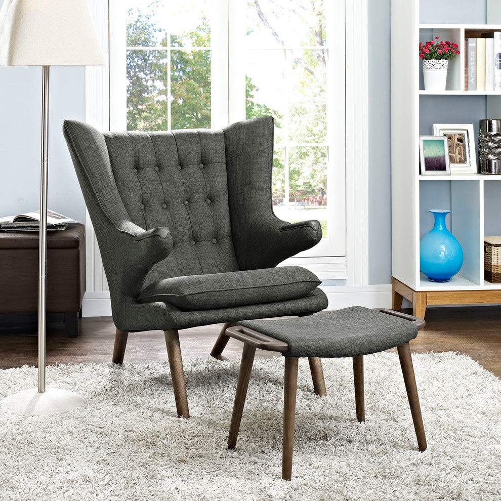 Modway Bear Lounge Chair and Ottoman, Walnut Gray