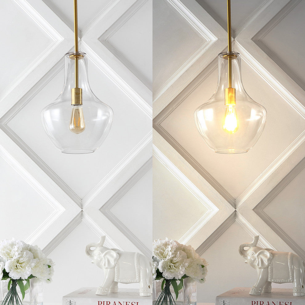 Watts 10.5" Glass, Metal LED Pendant, Brass Gold/Clear, Width: 10.5"
