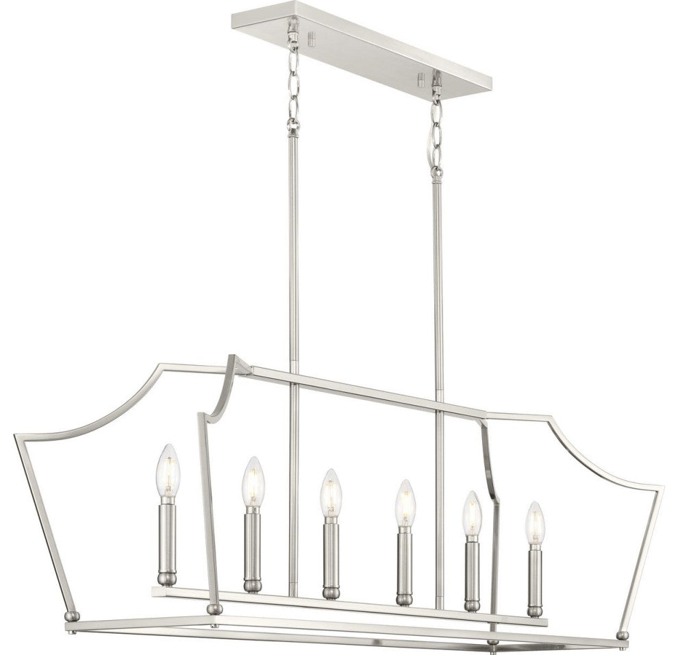 Parkhurst Collection Six-Light Brushed Nickel Linear Island Chandelier Light