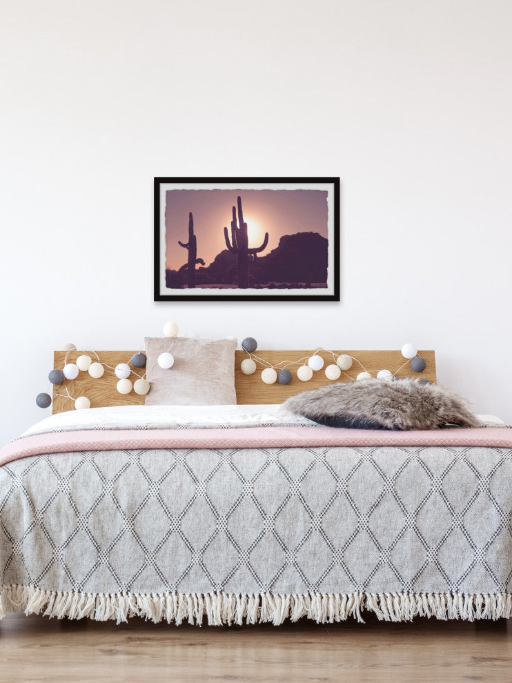 "Cactus Sunset" Framed Painting Print, 12x8