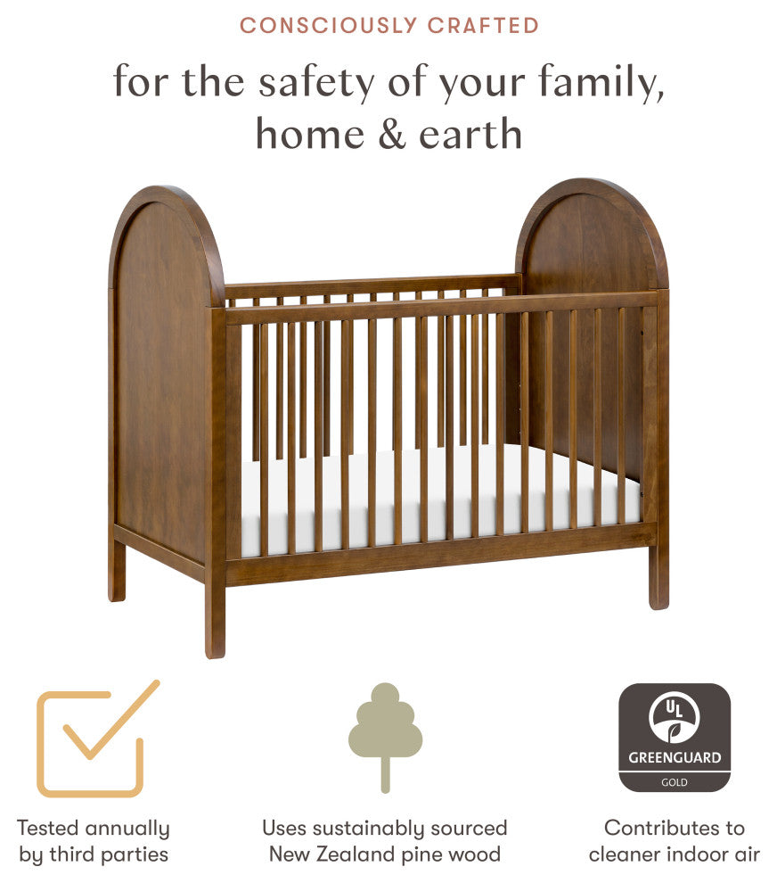 Bondi Cane 3-in-1 Convertible Crib with Toddler Bed Conversion Kit, Natural Walnut, Wood