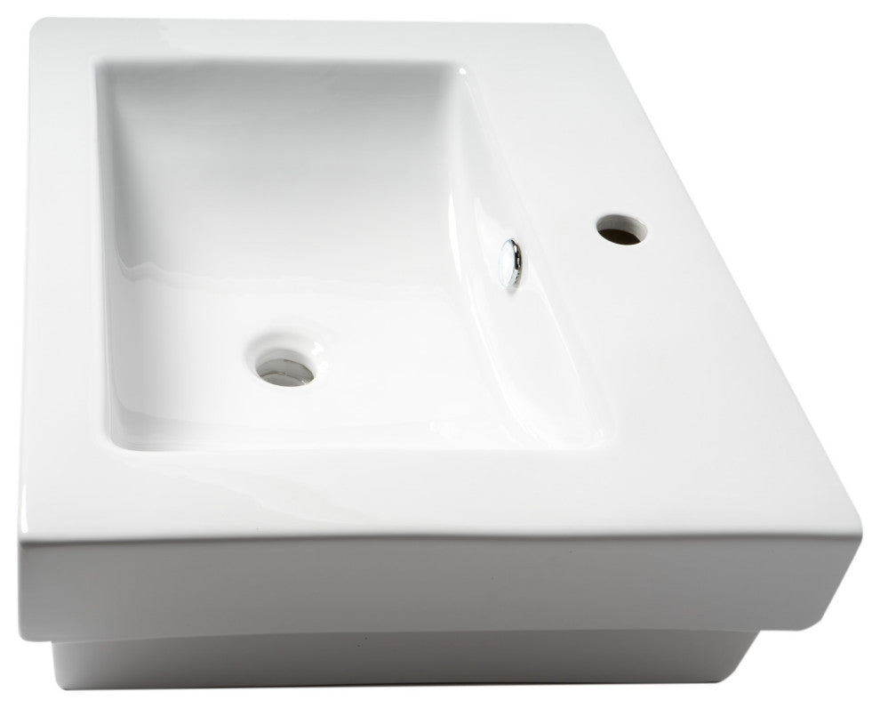 Abc701 White 24" Rectangular Semi Recessed Ceramic Sink With Faucet Hole