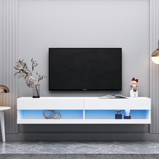 Modern White MDF benches Wall Mounted Floating TV stand with 20 Color LEDs