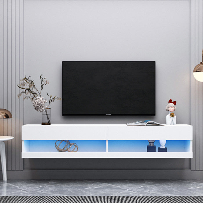Modern White MDF benches Wall Mounted Floating TV stand with 20 Color LEDs