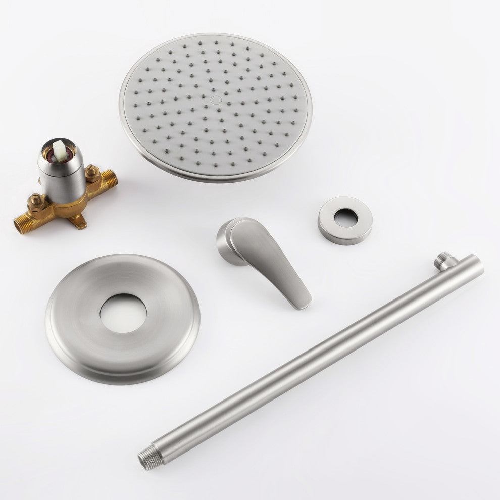 Shower Faucet Set With Valve and 9" ABS Rainfall Shower Head, Brushed Nickel