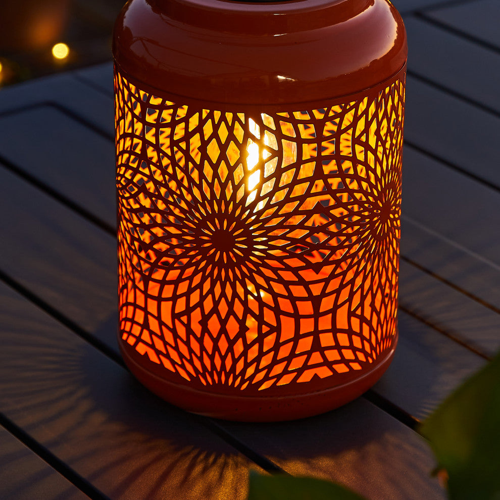 8.75"H Orange Metal Cutout Solar Powered  Lantern