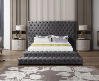 Revel Velvet Upholstered Bed, Gray, Queen