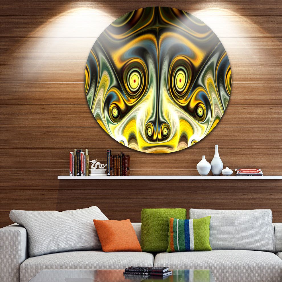 Unique Light Yellow Fractal Design Pattern, Round Metal Wall Art, 11"