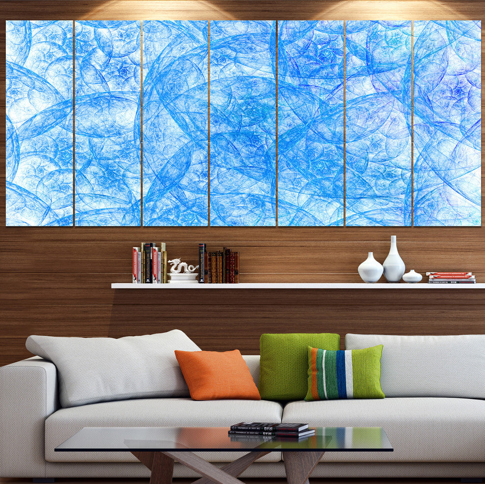 Blue Fractal Dramatic Clouds, Abstract Canvas Art Print, 83"x32", 7 Panels