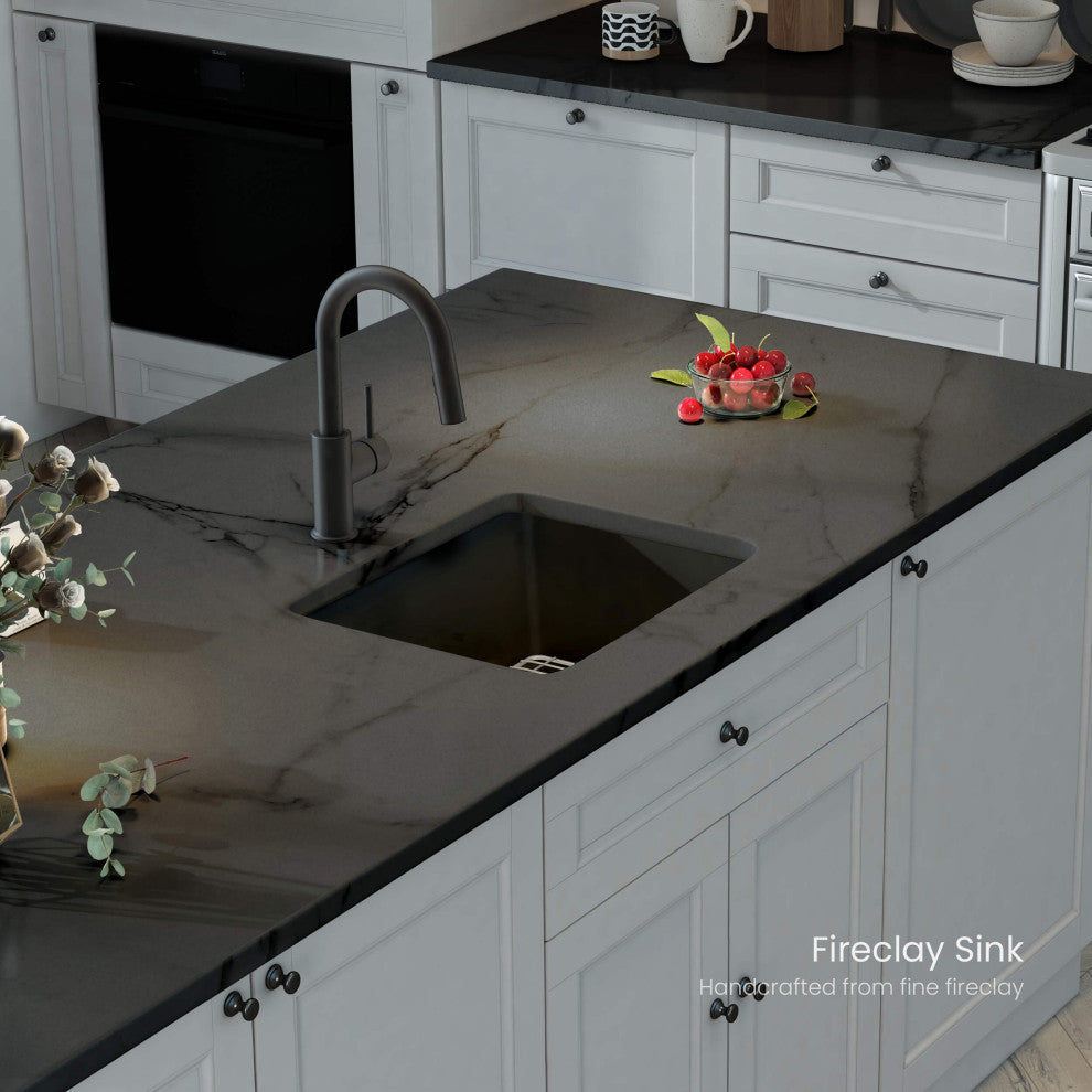 Pure 18" Fireclay Kitchen Undermount Single Bowl Sink, Matte Black