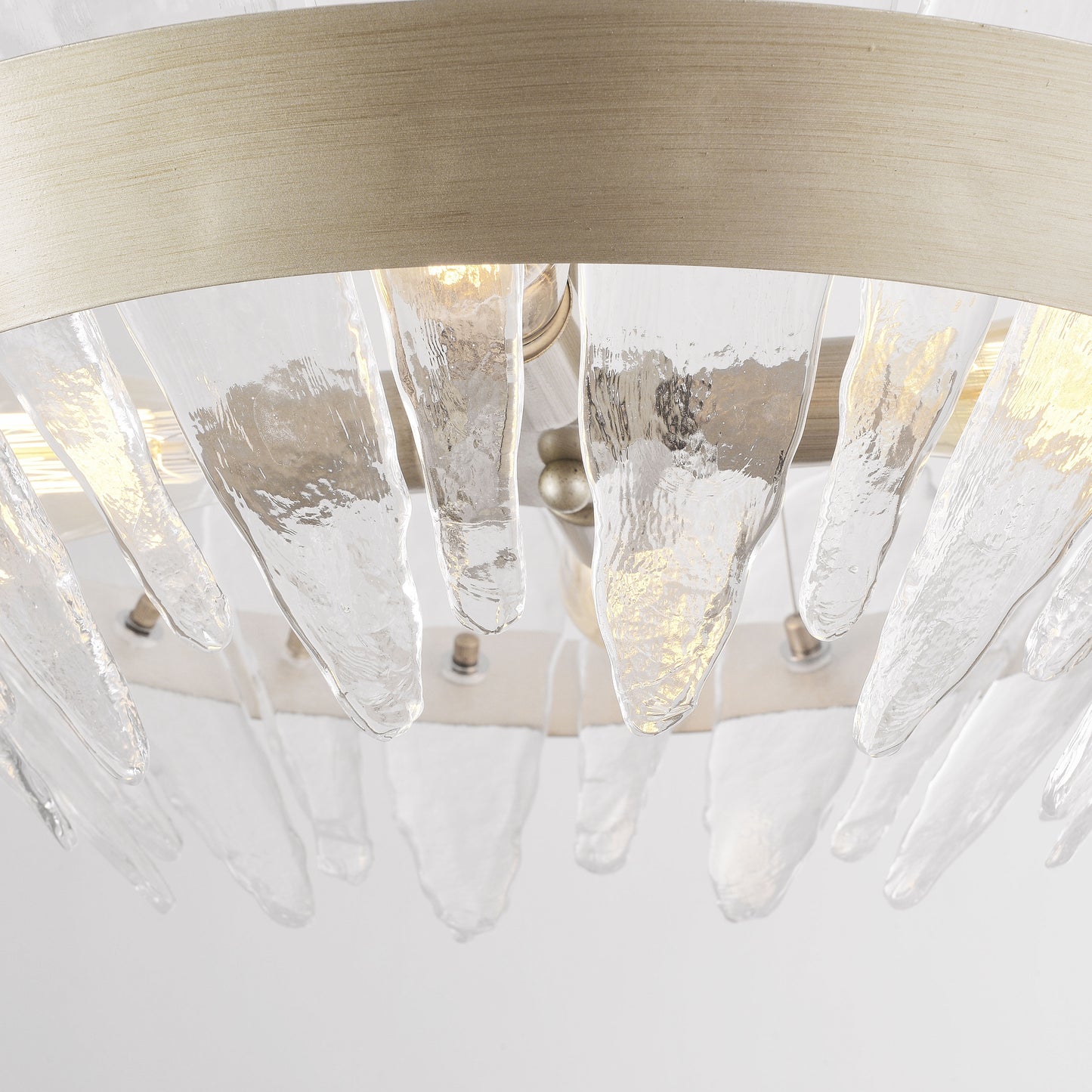 Eva 4-Light 29" Modern Handcrafted Glass Chandelier Brushed Champagne Silver