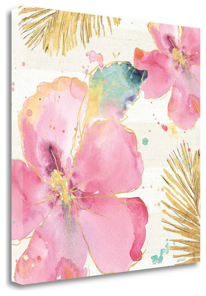 Watercolor Pink Hibiscus Flowers 5 Giclee Wrap Canvas Wall Art