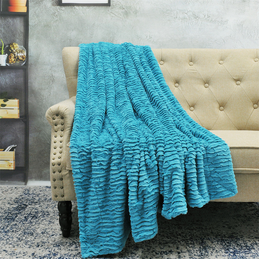 Air Brushed Colleen Oversized Faux Fur Throw Blanket, Baltic Blue, 60x70