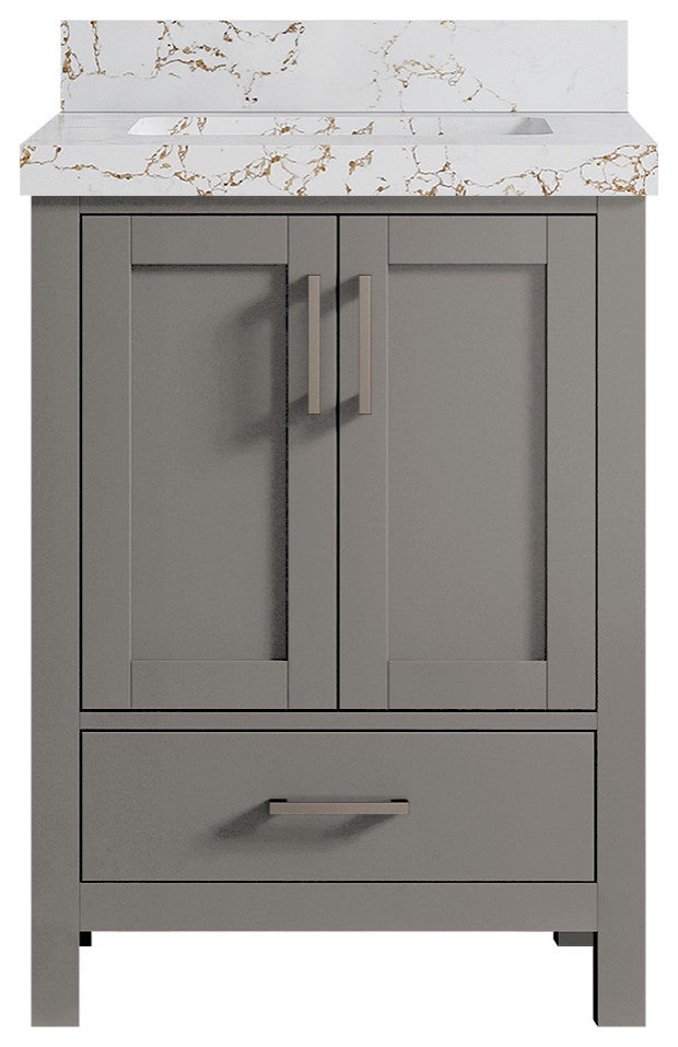 Malibu 24" Single Sink Bath Vanity in Elephant Skin Gray 2" Viola Gold