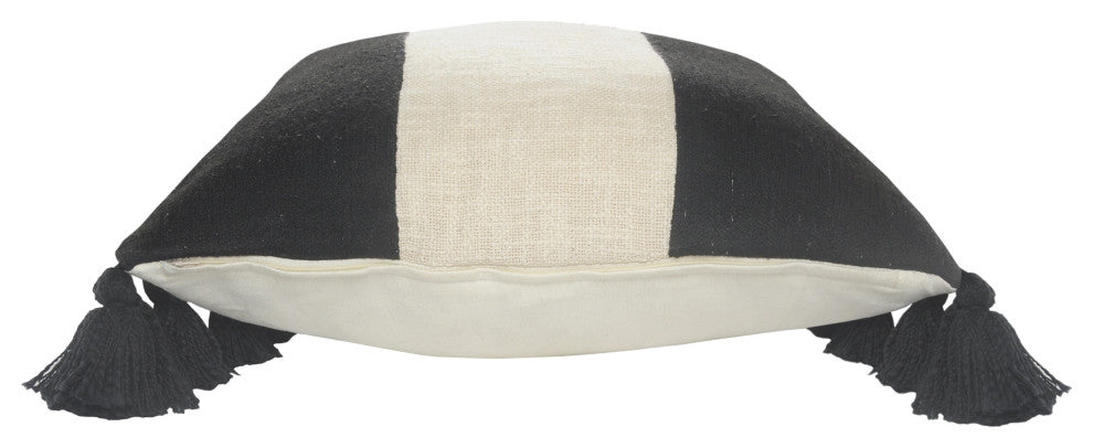 Tri-Stripe Black and Ivory Fringe Pillow