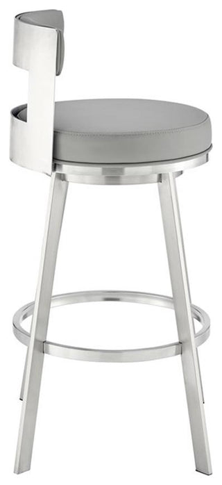 Armen Living Lynof 30" Swivel Faux Leather/Metal Bar Stool in Light Gray/Chrome