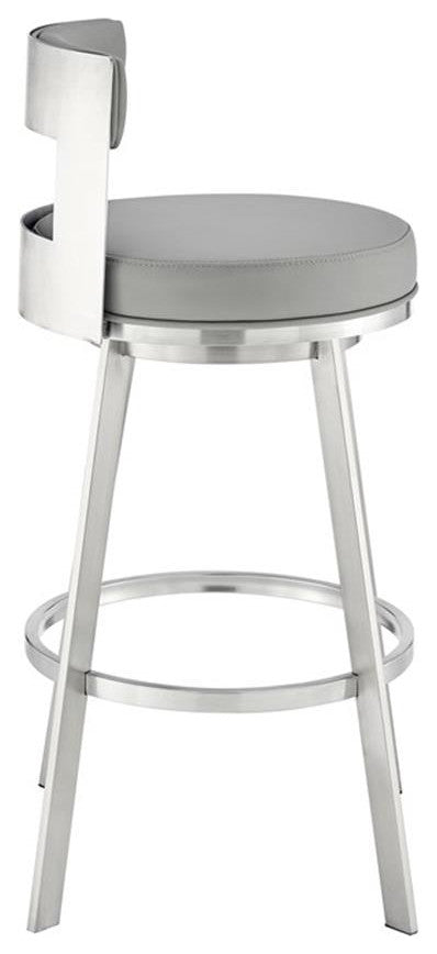 Armen Living Lynof 30" Swivel Faux Leather/Metal Bar Stool in Light Gray/Chrome