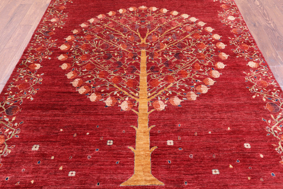 Pomegranate Tree Persian Gabbeh Hand-Knotted Rug 6' 6" X 9' 6" Q8019