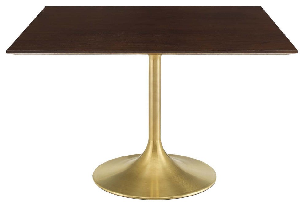 Dining Table, Square, Wood, Gold Dark Brown Brown Walnut, Cafe Bistro Restaurant