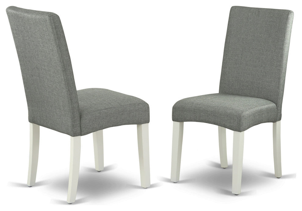 3Pc Round 42" Dining Table, Two Parson Chair, Linen White Finish Leg, Gray Color