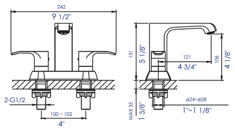 AB1493-PC Polished Chrome Two-Handle 4'' Centerset Bathroom Faucet