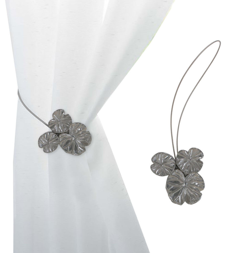 Magnetic Water Lilies Curtain Tiebacks "“ Resin Floral Design, Graphite, Pack of 1