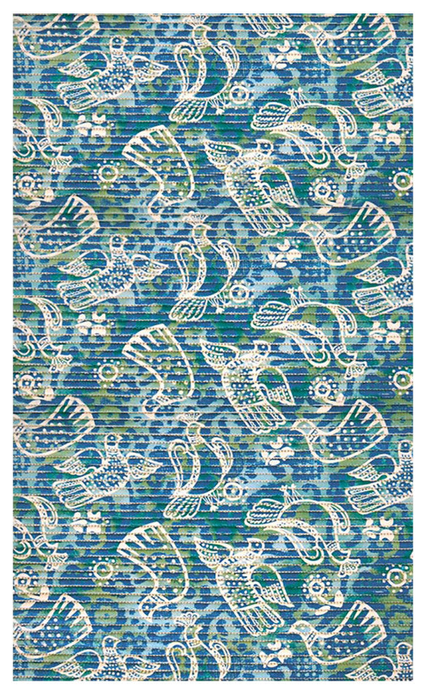 Birds PVC Bathroom Mat, Light Blue, 26" x 31", Covers 5.5 sq ft