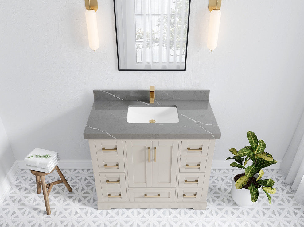 Boston 42" Single Sink Bath Vanity in Fine Grain 2" Piatra Gray