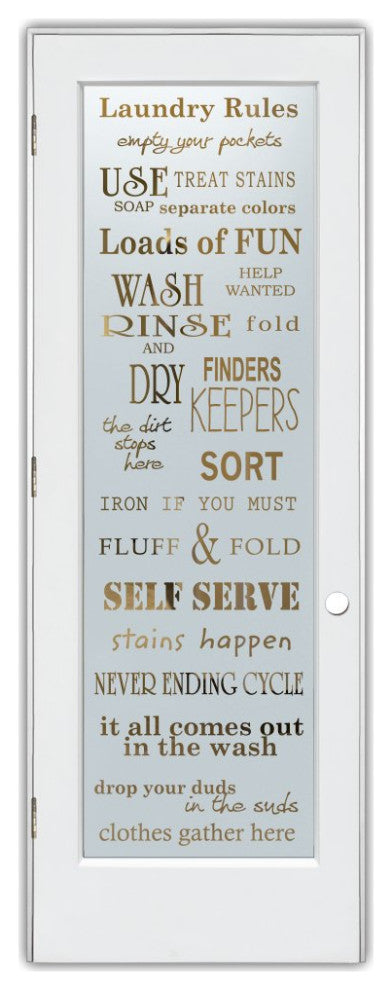 Laundry Door - Laundry Rules - Primed - 36" x 80" - Knob on Right - Pull Open