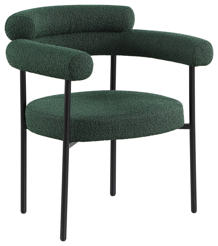 Blake Upholstered Dining Chair, Green, Boucle Fabric, Matte Black, Set of 2