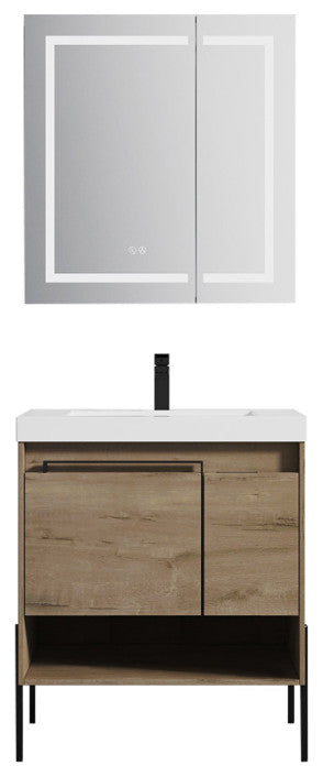 Freestanding Bathroom Vanity Set, Open Shelf, Classic Oak, 30'' With Acrylic Sink