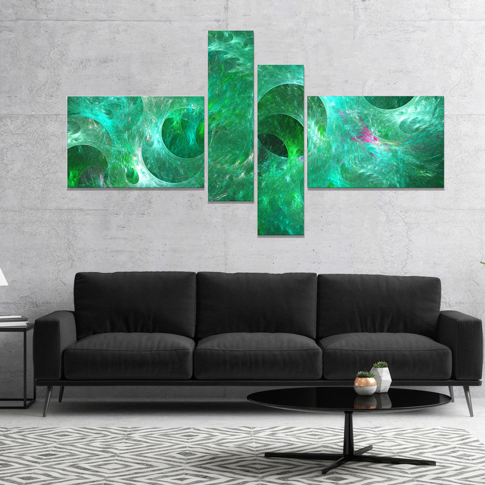 Green Fractal Glass Texture, Abstract Canvas Art Print, 60"x32", 4 panels