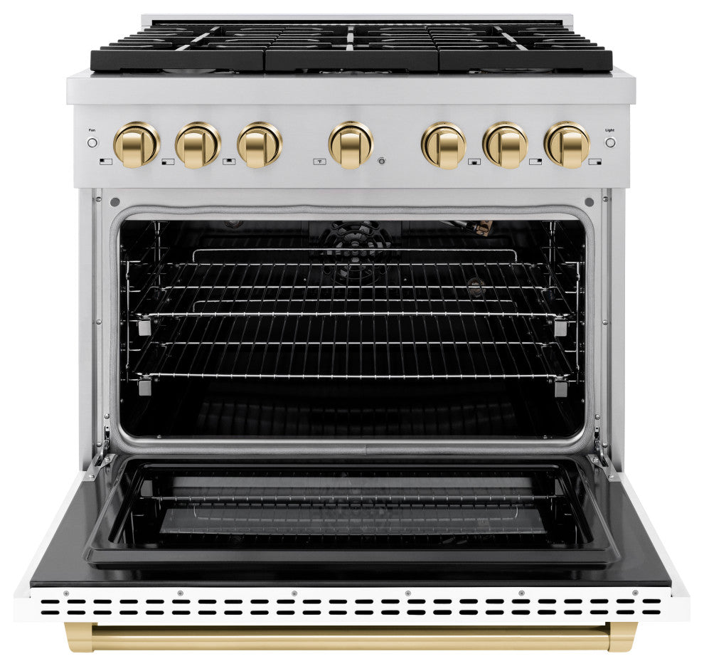 ZLINE 36" Gas Range, Stainless Steel With White Matte and Gold SGRZ-WM-36-G