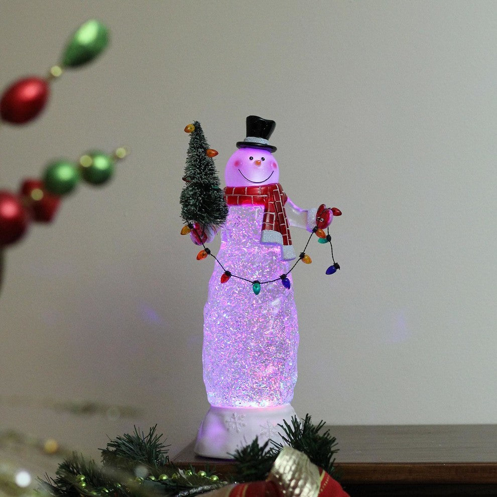 Swirling Glitter LED Lighted Snowman, Tree Table Top Christmas Decoration