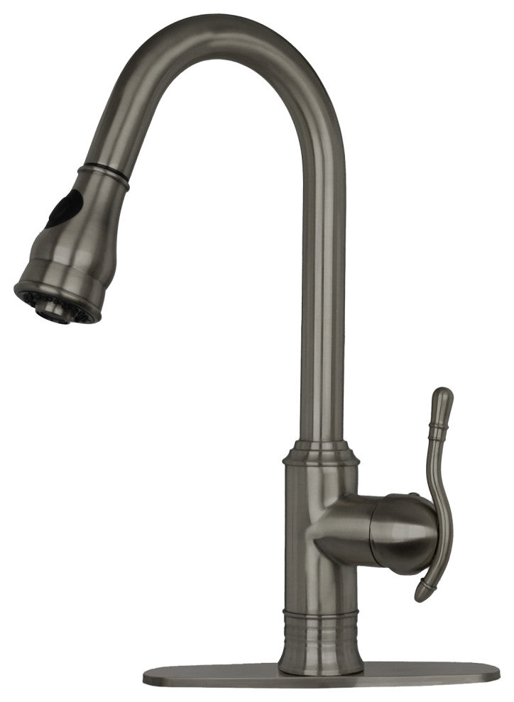 Copper Pull Down Kitchen Faucet, Single Level Solid Brass Kitchen Sink Faucets, Gun Black