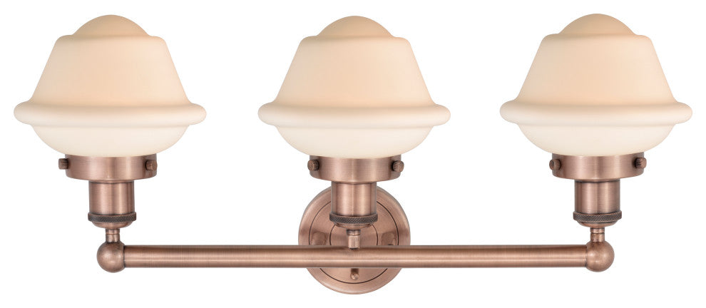 Oxford 3-Light 25" Bath Vanity Light, Antique Copper Finish, Matte White Shade