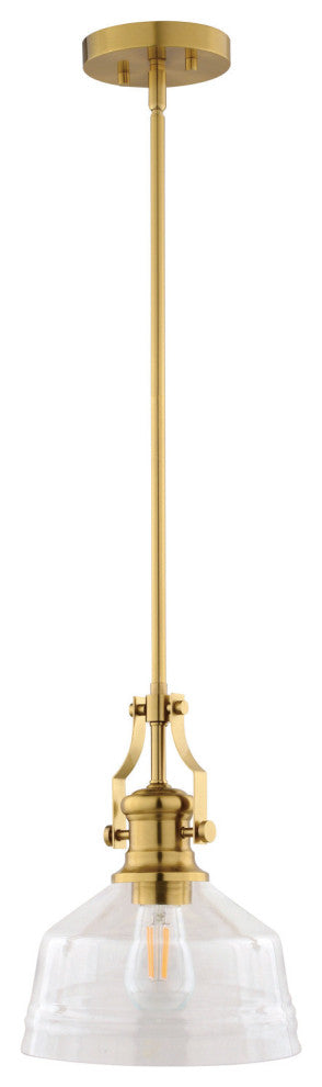 Beloit Farmhouse Pendant Ceiling Light Clear Glass, Brushed Gold, 9"wx20.25"hx9"d