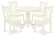 5Pc Dining Set, Round Dinette Table, Four Kitchen Chairs, Linen White Finish