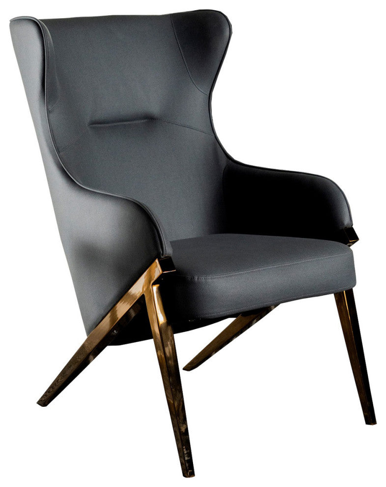 Accent Chair With Metal Frame, Slate and Bronze