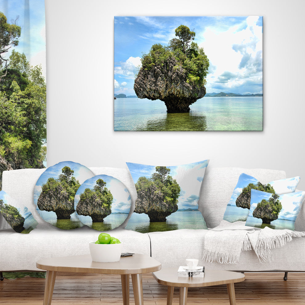 Tree Island in Summer Landscape Photography Throw Pillow, 16"x16"