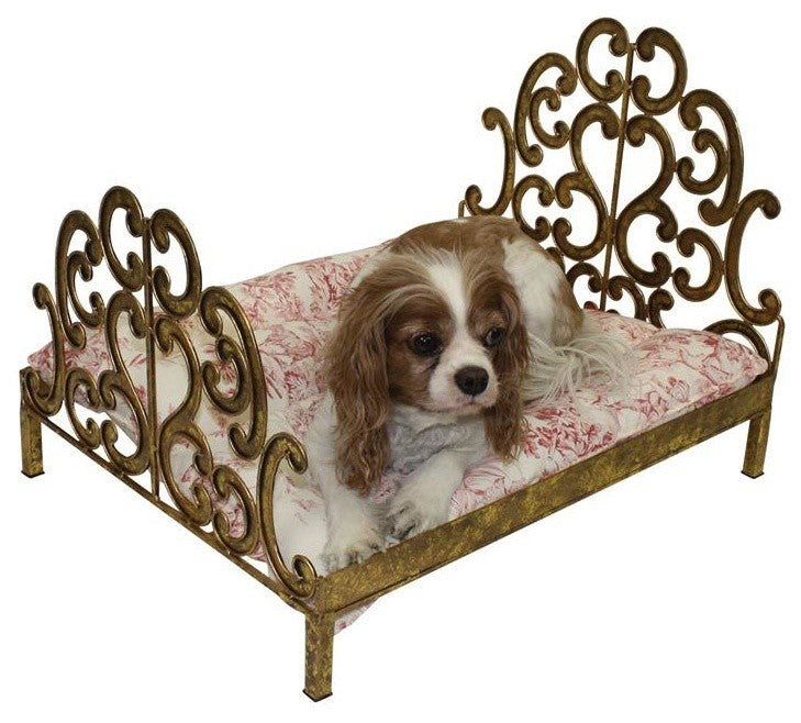 Lavish Gold Scroll Fretwork Dog Bed, Antique Vintage Style Pet Small