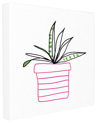 Pink Pot Succulent Line Drawing Stretched Canvas Wall Art, 17x17