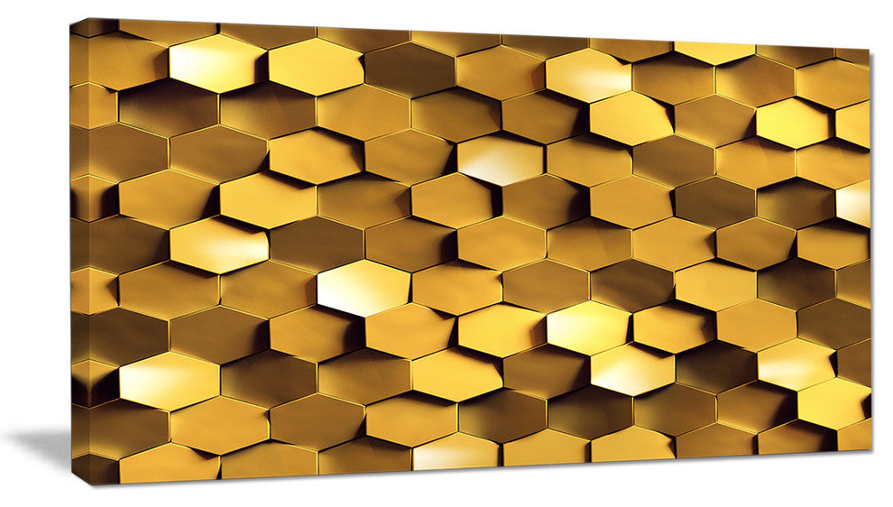 Golden Honeycomb Wall Texture, Abstract Canvas Art Print, 32"x16"