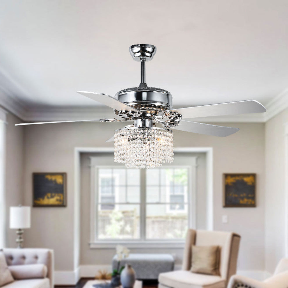 52" 5-Blade Crystal Ceiling Fan With Remote Control and Light Kit Included